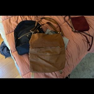 Brown faux leather suede satchel tote